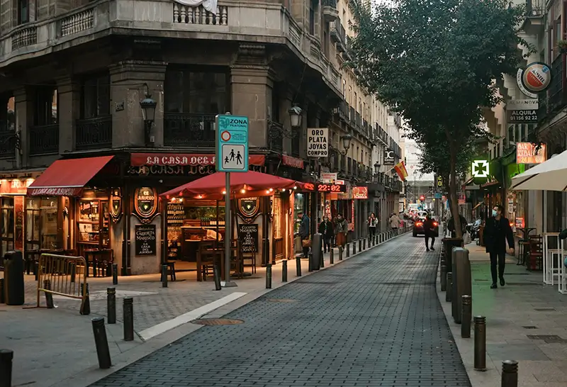A typical Madrid Street scene in the Las Letras Area